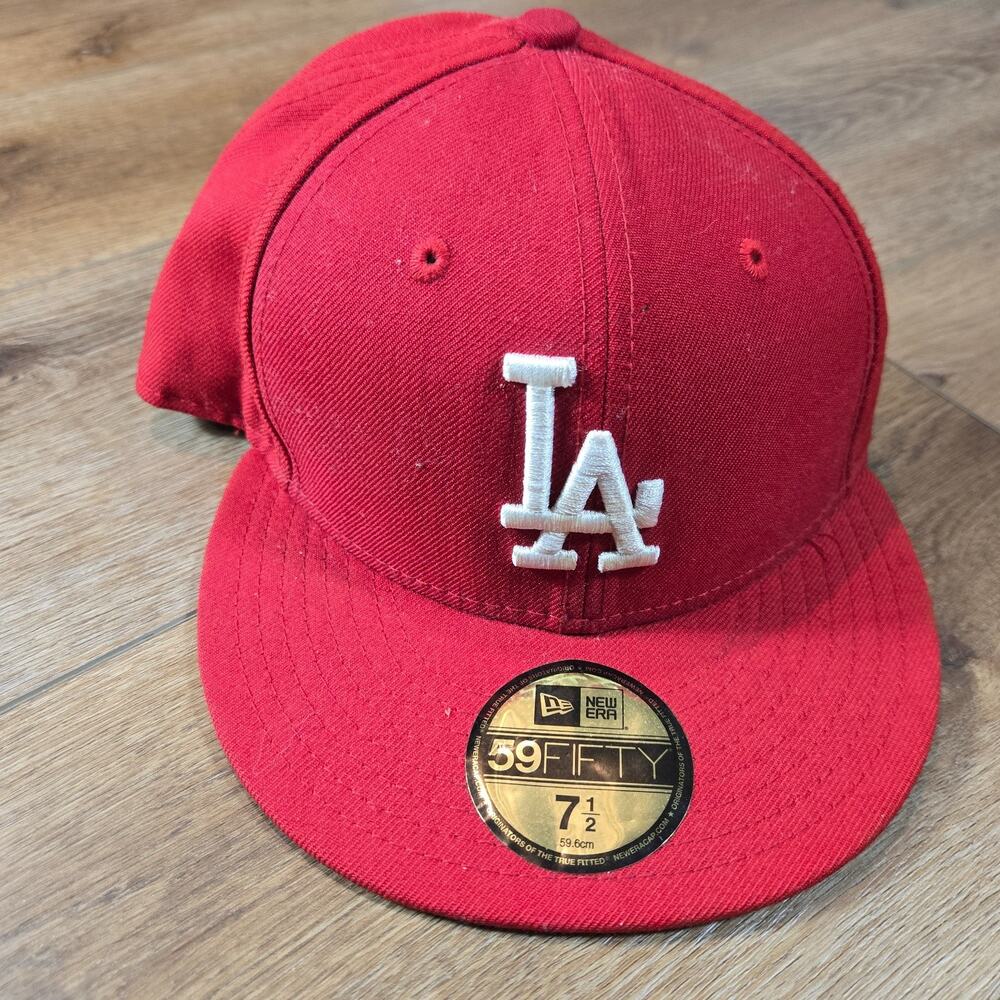 New Era 59FIFTY Los Angeles Dodgers Red Fitted Hat Cap Size 7 1/2 MLB